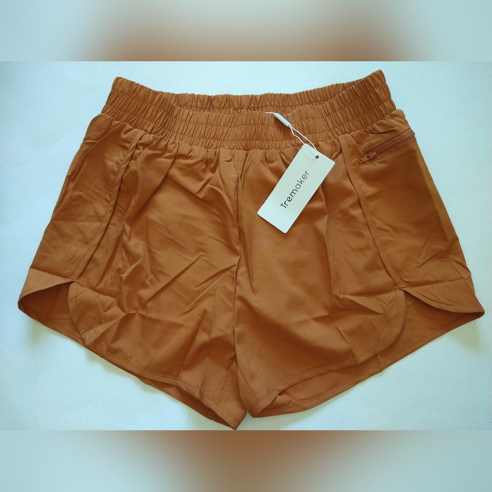 Tremaker Women Red Brown Running Shorts Size M Lined Small Pocket Elastic Waist